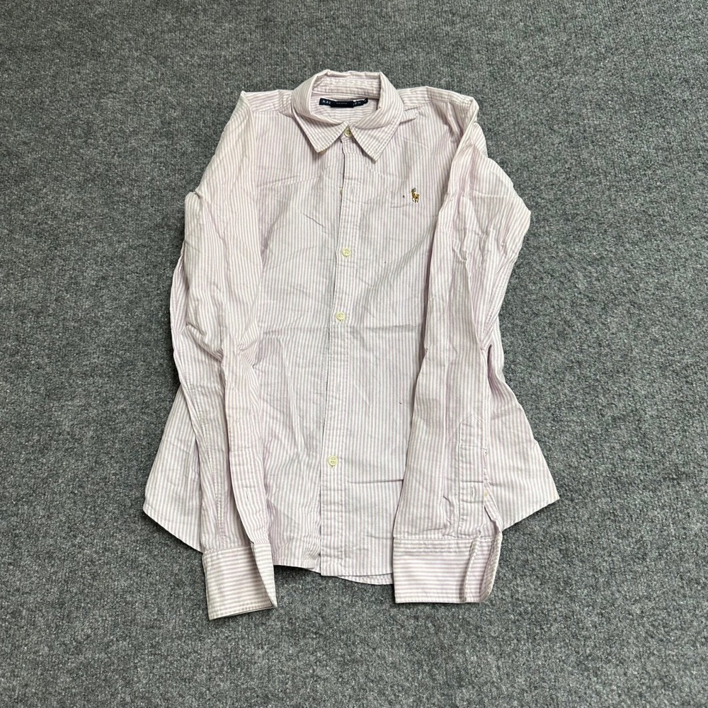 Ralph Lauren Button Down Womens Size 6 Pink Striped Slim Fit Cotton Long Sleeve